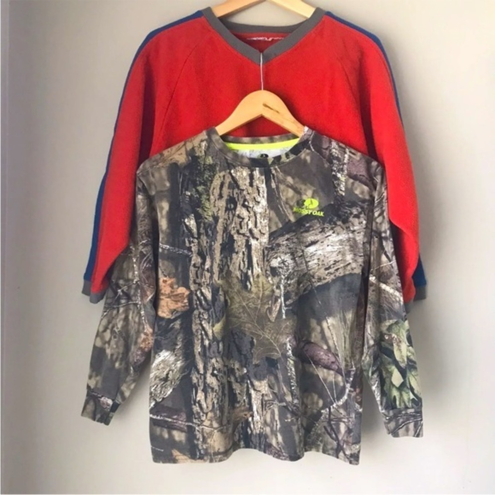 Mossy Oak Camo Long‎ Sleeve Youth Large T-shirt And Orange Arizona Fleece Bundle